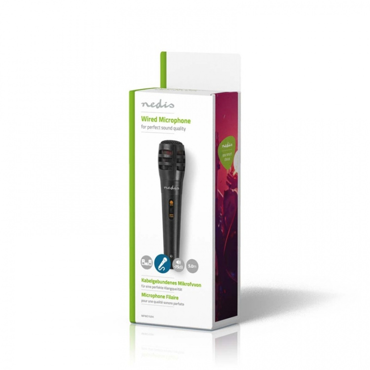 Nedis Mikrofon | Kardioid | Avtagbar kabel | 5.00 m | 80 Hz - 12 kHz | 600 Ohm | -75 dB | På / av-knapp | Resväska ingår | ABS / Aluminium | Svart