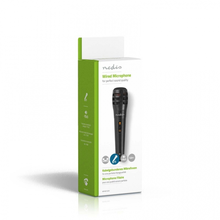 Nedis Mikrofon | Kardioid | Avtagbar kabel | 5.00 m | 80 Hz - 12 kHz | 600 Ohm | -75 dB | På / av-knapp | Resväska ingår | ABS / Aluminium | Svart