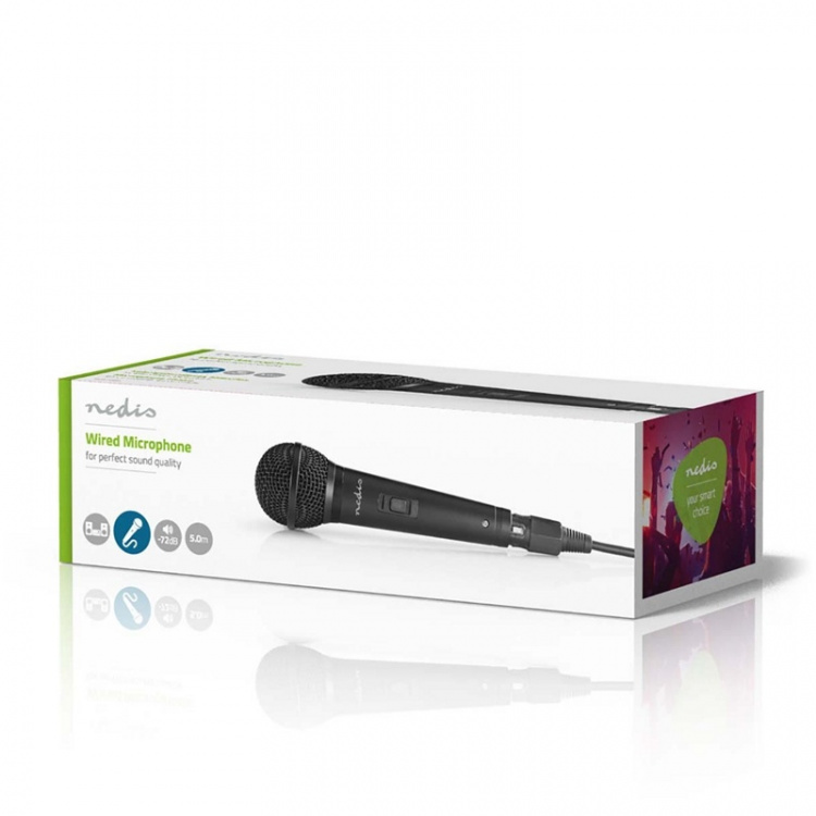 Nedis Mikrofon | Kardioid | Avtagbar kabel | 5.00 m | 80 Hz - 13 kHz | 600 Ohm | -72 dB | På / av-knapp | Resväska ingår | ABS / Aluminium | Svart