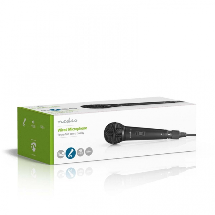 Nedis Mikrofon | Kardioid | Avtagbar kabel | 5.00 m | 80 Hz - 13 kHz | 600 Ohm | -72 dB | På / av-knapp | Resväska ingår | ABS / Aluminium | Svart