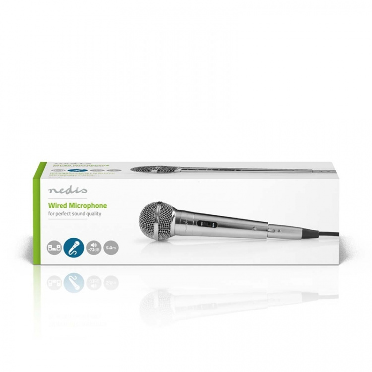 Nedis Trådad Mikrofon | Kardioid | Avtagbar kabel | 5.00 m | 80 Hz - 13 kHz | 600 Ohm | -72 dB | På / av-knapp | Metall | Silver