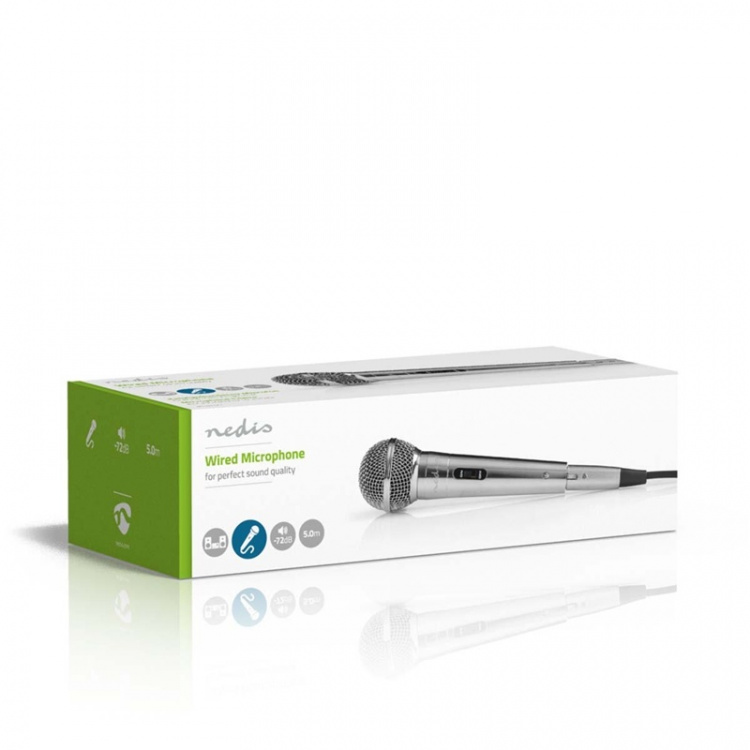 Nedis Trådad Mikrofon | Kardioid | Avtagbar kabel | 5.00 m | 80 Hz - 13 kHz | 600 Ohm | -72 dB | På / av-knapp | Metall | Silver