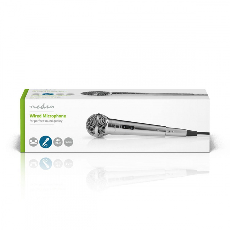 Nedis Trådad Mikrofon | Kardioid | Avtagbar kabel | 5.00 m | 80 Hz - 13 kHz | 600 Ohm | -72 dB | På / av-knapp | Metall | Silver