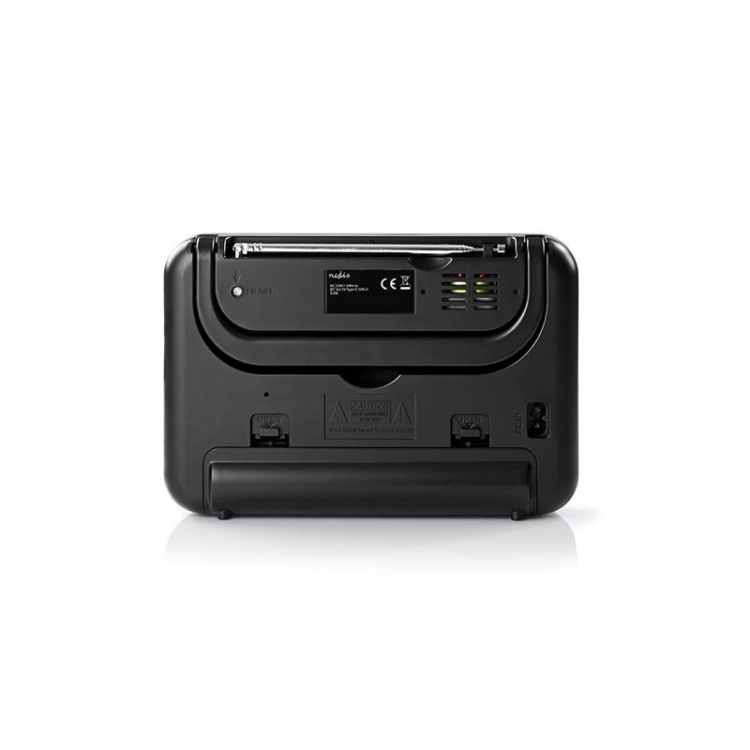 Nedis FM-radio | Portabel design | FM | Batteridriven / Strömadapter | Analog | 2.4 W | Svart Vit Skärm | Hörlursuttag | IP20 | Handtag | Grå / Svart