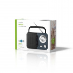 Nedis FM-radio | Portabel design | FM | Batteridriven / Strömadapter | Analog | 2.4 W | Svart Vit Skärm | Hörlursuttag | IP20 | Handtag | Grå / Svart
