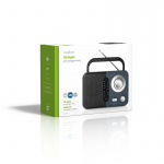 Nedis FM-radio | Portabel design | FM | Batteridriven / Strömadapter | Analog | 2.4 W | Svart Vit Skärm | Hörlursuttag | IP20 | Handtag | Grå / Svart