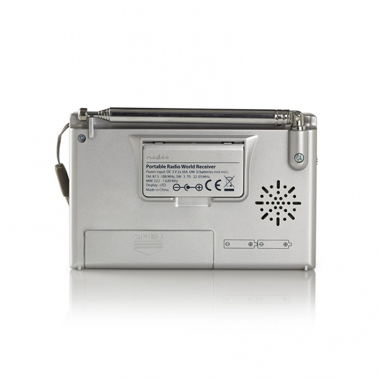 Nedis Världs radio | Portabel design | AM / FM / SW | Batteridriven / Strömadapter | Digital | 1.5 W | Hörlursuttag | Väckarklocka | Sov timer | Grå