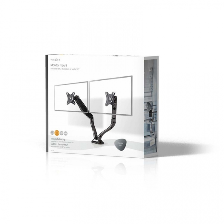 Skärmfäste för skrivbord | Arm för dubbla skärmar | Fullständigt justerbar | 10-