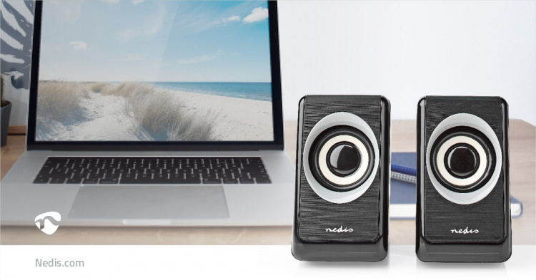Nedis PC-högtalare | 2.0 | 18 W | 3.5 mm Hane | USB ström | Volymkontroll | Anslutningsutgång Nedis PC-högtalare | 2.0 | 18 W | 3.5 mm Hane | USB ström | Volymkontroll | Anslutningsutgång