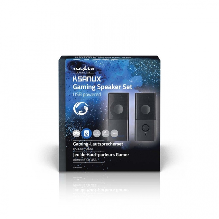 Nedis Gaming högtalare | Högtalarkanaler: 2.0 | USB ström | 3.5 mm Hane | 18 W | Utan Belysning | Volymkontroll | Audio / video / dataanslutningar utgång: 1x 3.5 mm Audio Out