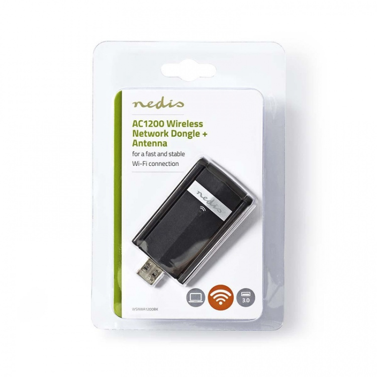 Nedis Nätverks dongle | Wi-Fi | AC1200 | 2.4/5 GHz (Dual Band) | USB3.0 | Wi-Fi hastighet total: 1200 Mbps | Windows 10 / Windows 7 / Windows 8