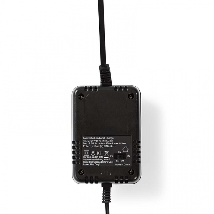 Nedis Blybatteri Laddare | 2.3 / 6.9 / 13.8 V DC | 0.6 A | Underhållsladdning | Euro / Typ C (CEE 7/16) | Batteriklämmor | Batteritypsenergi: AGM / Bly-syra / Gel / SLA / VRLA | Svart Nedis Blybatteri Laddare | 2.3 / 6.9 / 13.8 V DC | 0.6 A | Underhållsladdning | Euro / Typ C (CEE 7/16) | Batteriklämmor | Batteritypsenergi: AGM / Bly-syra / Gel / SLA / VRLA | Svart