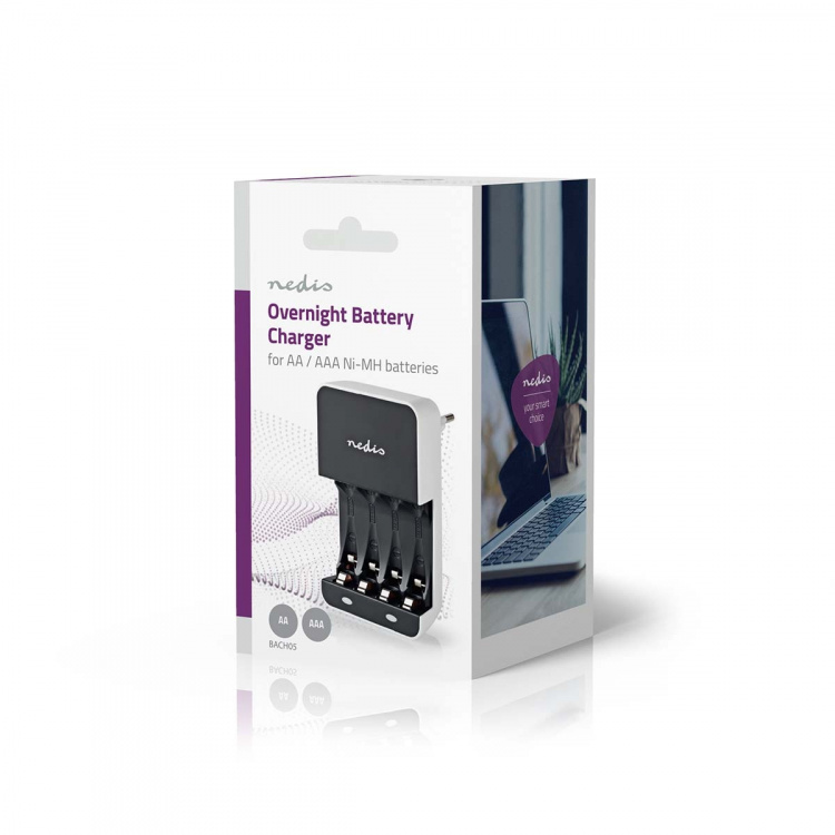 Nedis NiMH Batteriladdare AA / AAA | 1.2 V DC | Underhållsladdning | Euro / Typ C (CEE 7/16) | Batteritypsenergi: AA / AAA | Svart / Vit Nedis NiMH Batteriladdare AA / AAA | 1.2 V DC | Underhållsladdning | Euro / Typ C (CEE 7/16) | Batteritypsenergi: AA / AAA | Svart / Vit