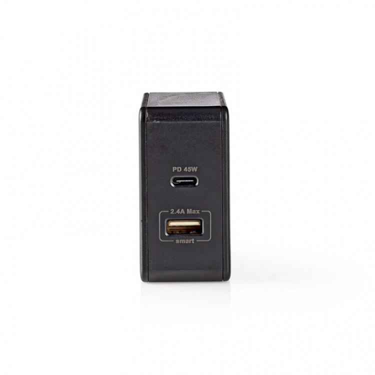 Nedis Väggladdare | 57 W | PD3.0 45W | Snabbladdnings funktion | 2.25 A / 2.4 / 3.0 A | Antal utgångar: 2 | USB-A / USB-C™ | Utan kabel | Automatiskt val av Spänning | Svart