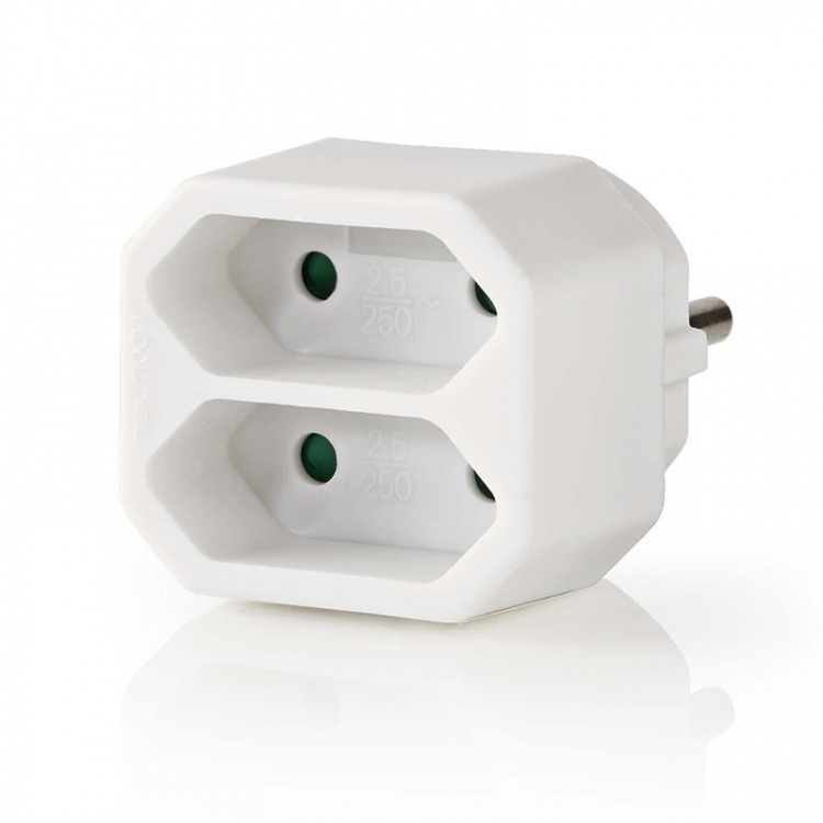 Nedis Eluttag Splitter | Typ F (CEE 7/7) | 250 V AC 50 Hz | Fransk / Type C (CEE 7/16) | 250 V AC 50/60 Hz | 2.5 A | 1100 W | Vit Nedis Eluttag Splitter | Typ F (CEE 7/7) | 250 V AC 50 Hz | Fransk / Type C (CEE 7/16) | 250 V AC 50/60 Hz | 2.5 A | 1100 W | Vit