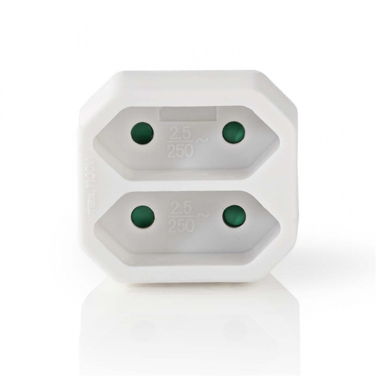 Nedis Eluttag Splitter | Typ F (CEE 7/7) | 250 V AC 50 Hz | Fransk / Type C (CEE 7/16) | 250 V AC 50/60 Hz | 2.5 A | 1100 W | Vit Nedis Eluttag Splitter | Typ F (CEE 7/7) | 250 V AC 50 Hz | Fransk / Type C (CEE 7/16) | 250 V AC 50/60 Hz | 2.5 A | 1100 W | Vit
