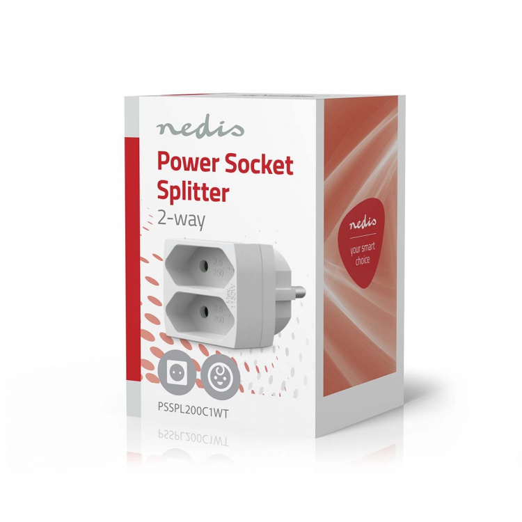 Nedis Eluttag Splitter | Typ F (CEE 7/7) | 250 V AC 50 Hz | Fransk / Type C (CEE 7/16) | 250 V AC 50/60 Hz | 2.5 A | 1100 W | Vit Nedis Eluttag Splitter | Typ F (CEE 7/7) | 250 V AC 50 Hz | Fransk / Type C (CEE 7/16) | 250 V AC 50/60 Hz | 2.5 A | 1100 W | Vit