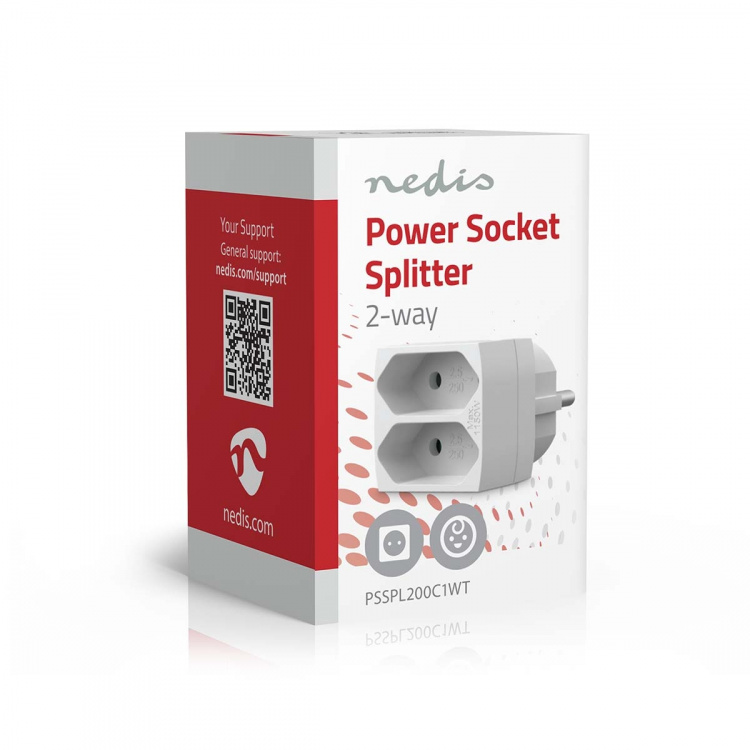 Nedis Eluttag Splitter | Typ F (CEE 7/7) | 250 V AC 50 Hz | Fransk / Type C (CEE 7/16) | 250 V AC 50/60 Hz | 2.5 A | 1100 W | Vit Nedis Eluttag Splitter | Typ F (CEE 7/7) | 250 V AC 50 Hz | Fransk / Type C (CEE 7/16) | 250 V AC 50/60 Hz | 2.5 A | 1100 W | Vit