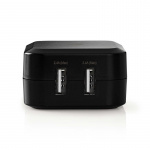Nedis Väggladdare | 24 W | Snabbladdnings funktion | 2x 2.4 A A | Antal utgångar: 2 | 2x USB-A | Utan kabel | Single Voltage Output | Svart