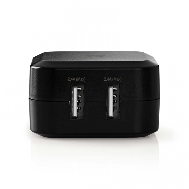 Nedis Väggladdare | 24 W | Snabbladdnings funktion | 2x 2.4 A A | Antal utgångar: 2 | 2x USB-A | Utan kabel | Single Voltage Output | Svart