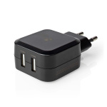 Nedis Väggladdare | 24 W | Snabbladdnings funktion | 2x 2.4 A A | Antal utgångar: 2 | 2x USB-A | Utan kabel | Single Voltage Output | Svart