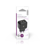 Nedis Väggladdare | 24 W | Snabbladdnings funktion | 2x 2.4 A A | Antal utgångar: 2 | 2x USB-A | Utan kabel | Single Voltage Output | Svart