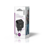 Nedis Väggladdare | 24 W | Snabbladdnings funktion | 2x 2.4 A A | Antal utgångar: 2 | 2x USB-A | Utan kabel | Single Voltage Output | Svart