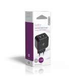 Nedis Väggladdare | 24 W | Snabbladdnings funktion | 2x 2.4 A A | Antal utgångar: 2 | 2x USB-A | Utan kabel | Single Voltage Output | Svart