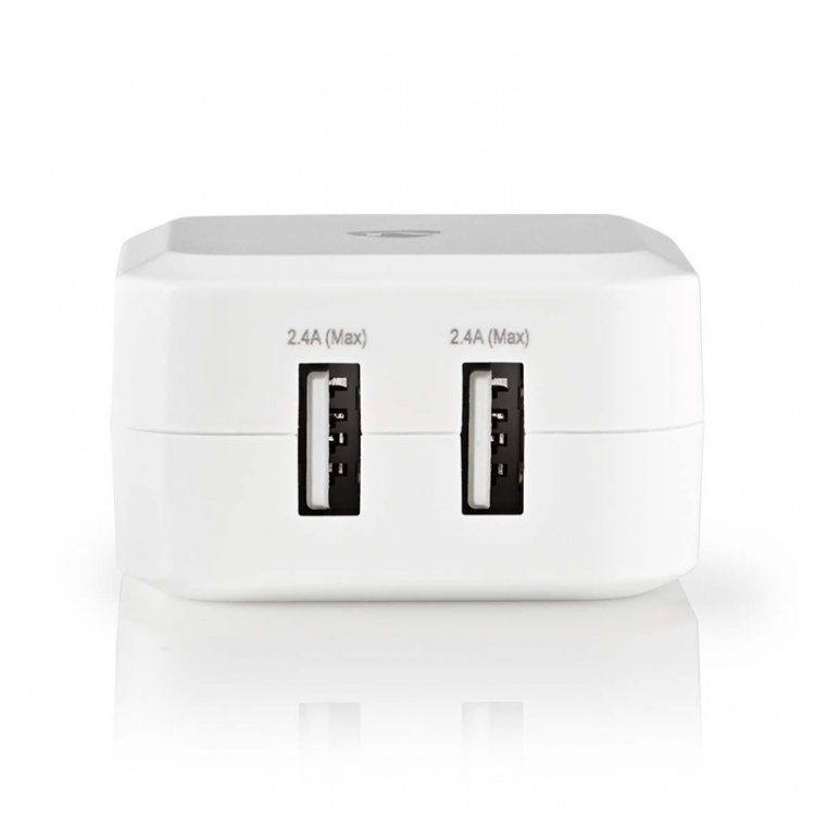 Nedis Väggladdare | 24 W | Snabbladdnings funktion | 2x 2.4 A A | Antal utgångar: 2 | 2x USB-A | Utan kabel | Single Voltage Output | Vit