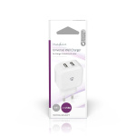 Nedis Väggladdare | 24 W | Snabbladdnings funktion | 2x 2.4 A A | Antal utgångar: 2 | 2x USB-A | Utan kabel | Single Voltage Output | Vit