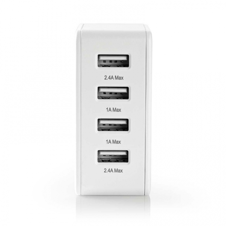 Nedis Väggladdare | 24 W | Snabbladdnings funktion | 4x 2.4 A | Antal utgångar: 4 | 4x USB-A | Utan kabel | Single Voltage Output | Vit