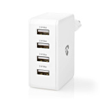 Nedis Väggladdare | 24 W | Snabbladdnings funktion | 4x 2.4 A | Antal utgångar: 4 | 4x USB-A | Utan kabel | Single Voltage Output | Vit