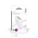 Nedis Väggladdare | 24 W | Snabbladdnings funktion | 4x 2.4 A | Antal utgångar: 4 | 4x USB-A | Utan kabel | Single Voltage Output | Vit