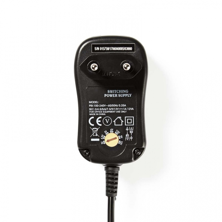 Nedis Universal nätadapter | 12 W | 3 - 12 V DC | 1.80 m | 2.0 A | 6 plug(s) | Svart