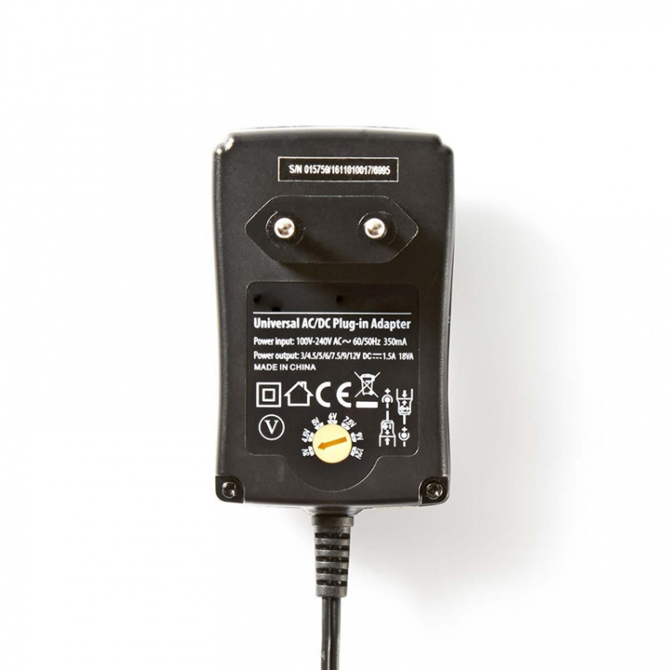 Nedis Universal nätadapter | 18 W | 3 - 12 V DC | 1.80 m | 1.5 / 2.1 A | 6 plug(s) | Svart