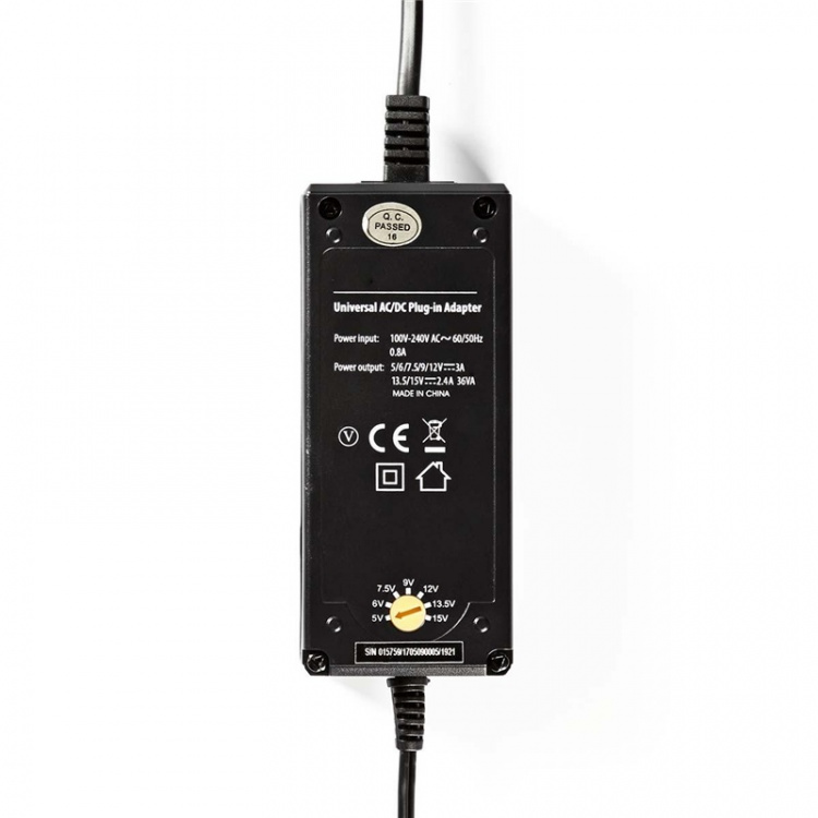Nedis Universal nätadapter | 36 W | 5 - 15 V DC | 3.60 m | 2.4 A - 3.0 A A | 6 plug(s) | Svart