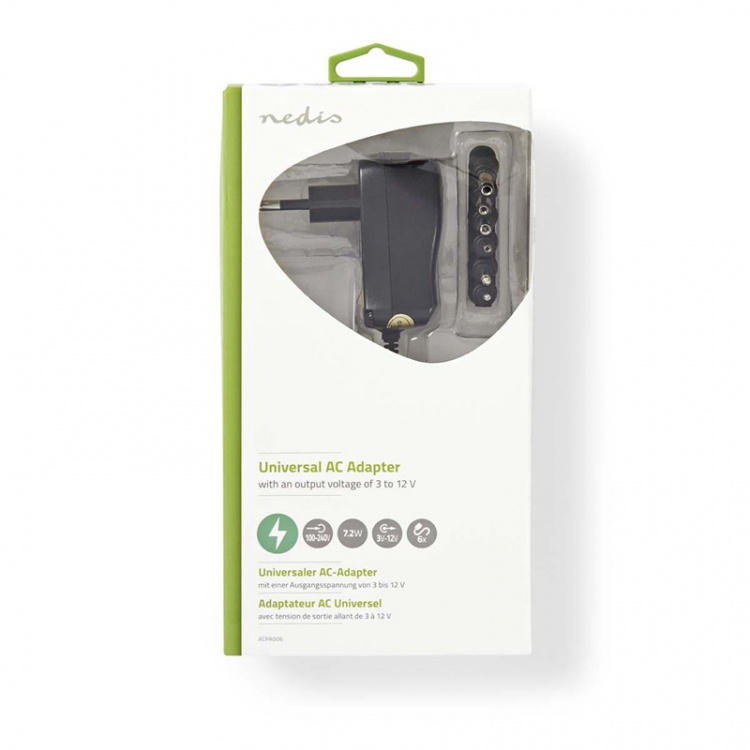 Nedis Universal nätadapter | 7.20 W | 3 - 12 V DC | 1.80 m | 1.0 A A | 6 plug(s) | Svart Nedis Universal nätadapter | 7.20 W | 3 - 12 V DC | 1.80 m | 1.0 A A | 6 plug(s) | Svart