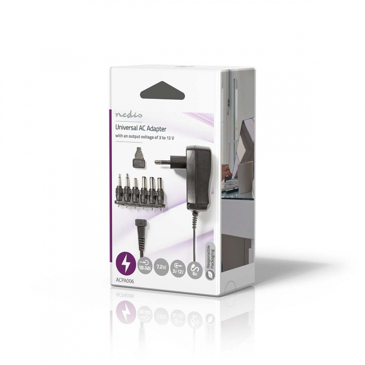 Nedis Universal nätadapter | 7.20 W | 3 - 12 V DC | 1.80 m | 1.0 A A | 6 plug(s) | Svart Nedis Universal nätadapter | 7.20 W | 3 - 12 V DC | 1.80 m | 1.0 A A | 6 plug(s) | Svart