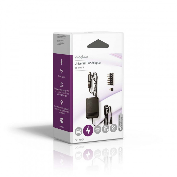 Nedis Universal DC Power Adapter | Biladapter | 24 W | Inspänning: 12 V DC / 24 V DC | 1.5 / 3 / 4.5 / 6 / 7.5 / 9 / 12 V DC | Maximal utgångsström per port: 2.0 A | Svart