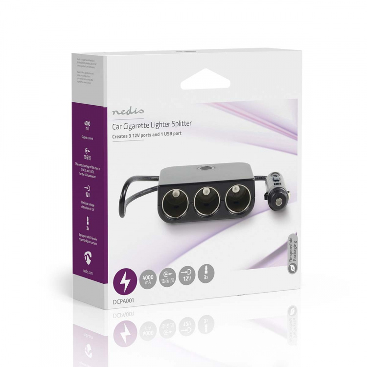 Nedis Universal DC Power Adapter | Biladapter | 150 W | Inspänning: 12 V DC | 12 V DC | Maximal utgångsström per port: 4.0 A | Svart