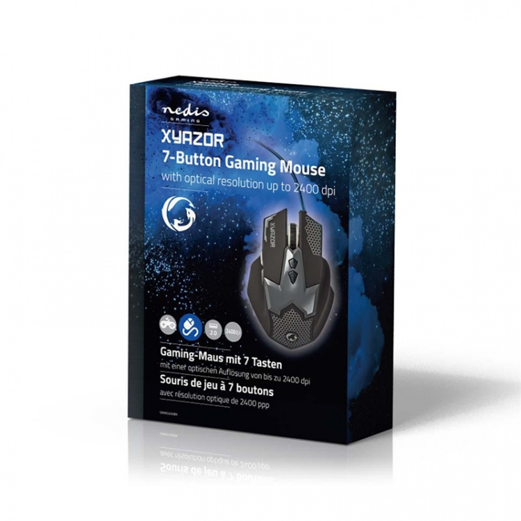 Nedis Gaming Mus | Trådbundet | 800 / 1200 / 1600 / 2400 dpi | Justerbar DPI | Antal knappar: 7 | Högerhänt | 1.50 m | LED