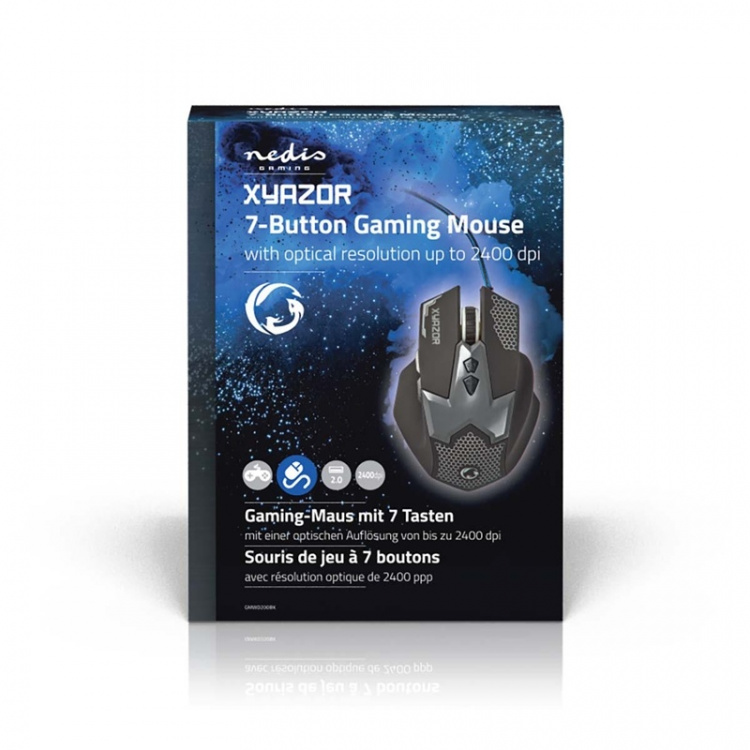 Nedis Gaming Mus | Trådbundet | 800 / 1200 / 1600 / 2400 dpi | Justerbar DPI | Antal knappar: 7 | Högerhänt | 1.50 m | LED