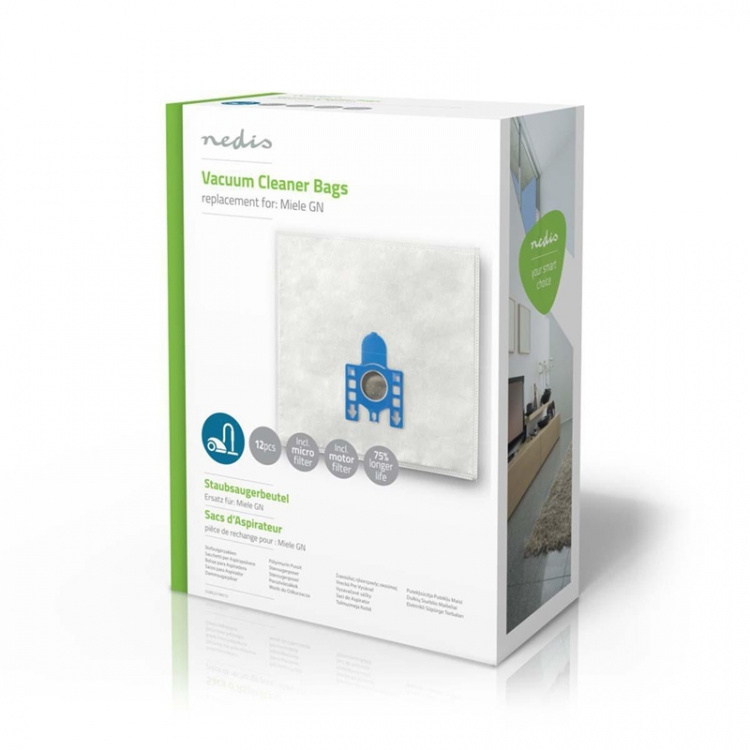 Nedis Dammsugarpåse | 12 st. | Syntetisk | Säljs mest för: Miele | Vit