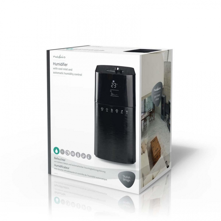 Nedis Luftfuktare | 30 W | Med Cool Mist | 6 l | Hygrometer | Timer | Lämplig för miljöer upp till: 50 m² | Fjärrkontroll | Svart