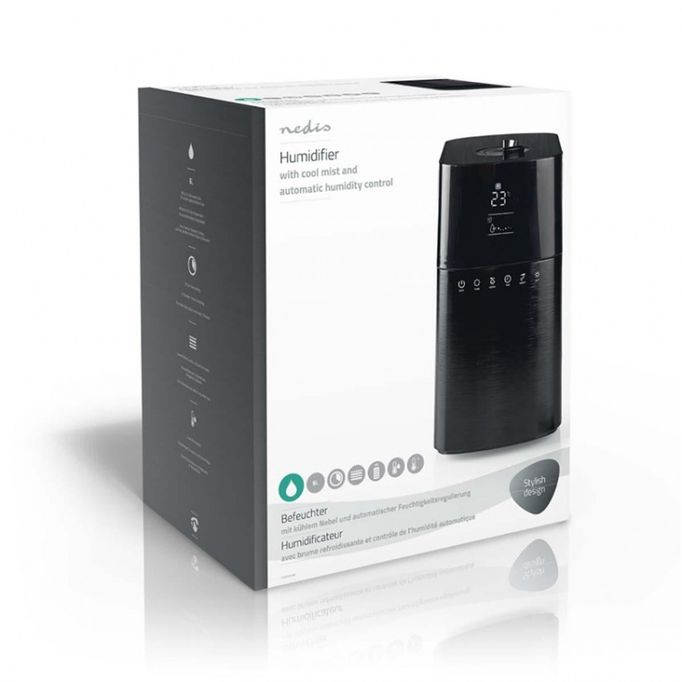 Nedis Luftfuktare | 30 W | Med Cool Mist | 6 l | Hygrometer | Timer | Lämplig för miljöer upp till: 50 m² | Fjärrkontroll | Svart