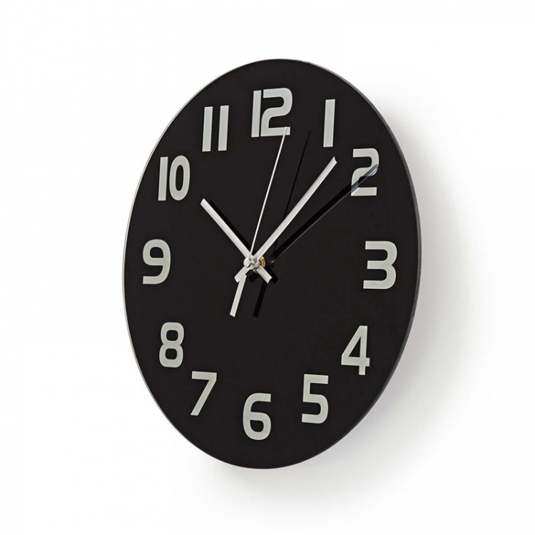 Nedis Väggklocka | Diameter: 300 mm | Glas | Svart
