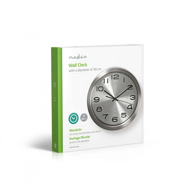Nedis Väggklocka | Diameter: 300 mm | Rostfritt stål | Silver