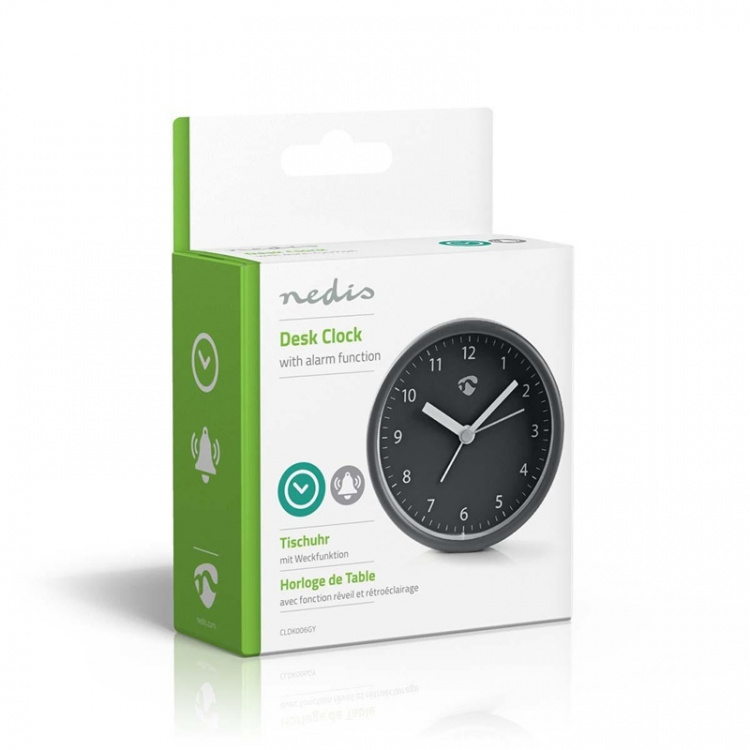 Nedis Analog skrivbords alarmklocka | Snooze-funktion | Grå