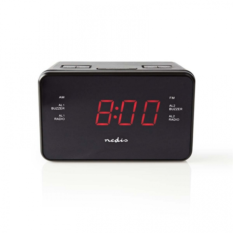 Nedis Digital klockradio | LED | 1x 3.5 mm Audio Input | Tidsprojektion | AM / FM | Snooze-funktion | Sov timer | Antal alarm: 2 | Svart