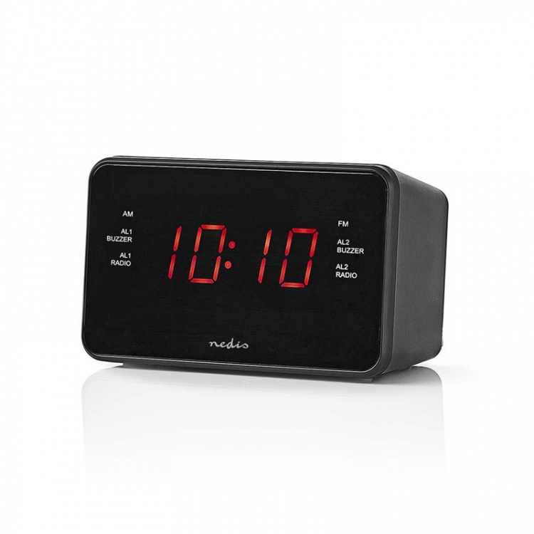 Nedis Digital klockradio | LED | 1x 3.5 mm Audio Input | Tidsprojektion | AM / FM | Snooze-funktion | Sov timer | Antal alarm: 2 | Svart